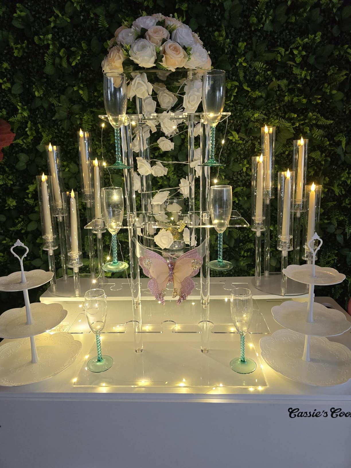 Champagne Tower with Led Light for Party, 3 Tier Clear Champagne Flute Wall Holder with 32 Slots Glasses Display Stand Stemware Rack Acrylic Tree Stand for Wedding Party 25.6