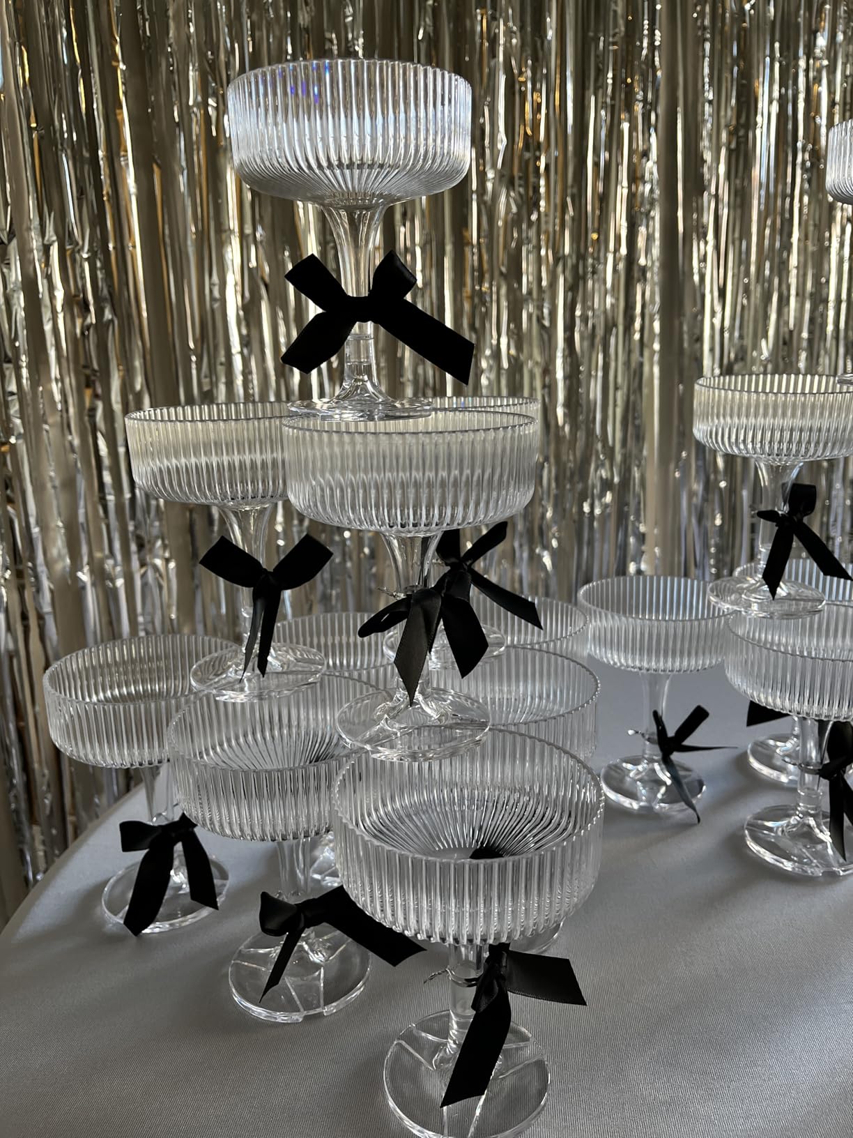 Ksestor PLASTIC Champagne Tower - 21-Piece 7oz Plastic Coupe Glasses, Champagne Tower Glasses Set for Weddings, Parties & Hosting - Clear customer photo 2