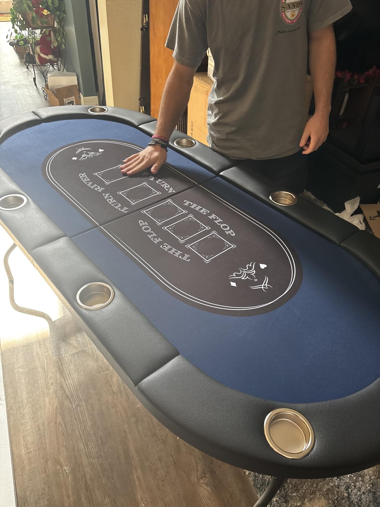 VEVOR 8 Player Poker Table Foldable, Portable Folding Card Board Game Table, Casino Leisure Table, Blackjack Texas Holden Table with Padded Rails and Stainless Steel Cup Holders,Blue (72 in) customer photo 2