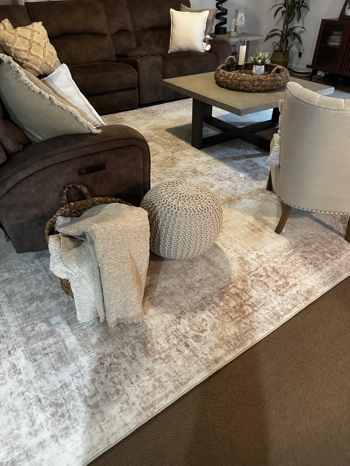 Area Rug 8x10 Washable Rug, Vintage Boho Medallion Rugs Non-Slip Soft Low Pile Large Distressed Rug Indoor Retro Carpet for Living Room Bedroom Dining Room Office Children's Room(Beige, 8'x10') customer photo 2