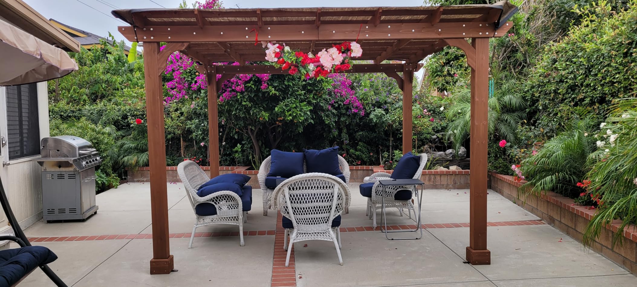 BlueWish 12’ x 14’ Cedar Wood Patio Pergola with Slatted Trellis Roof, Outdoor Pergola Backyard Gazebo with Solid Structure for Deck Yard Grill Party Garden customer photo 2