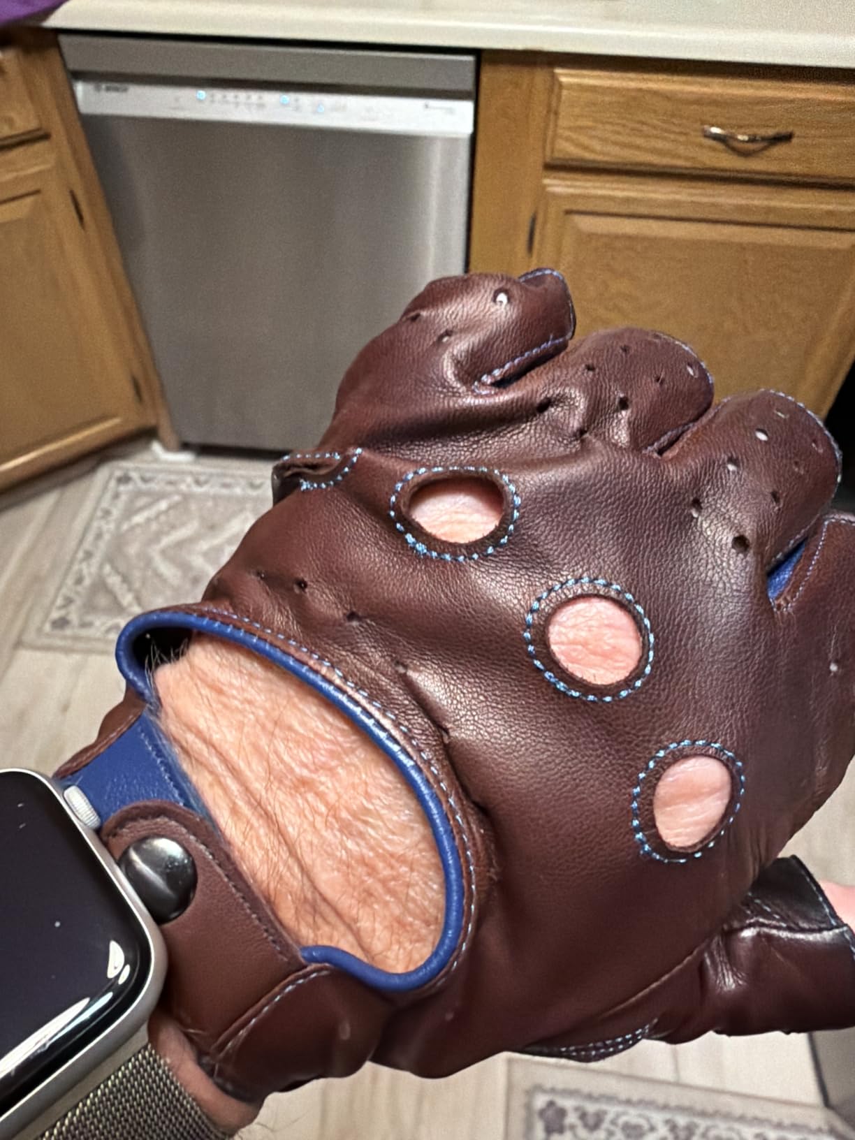Men's Fingerless Leather Gloves - Unlined Lambskin Leather Driving Gloves customer photo 1
