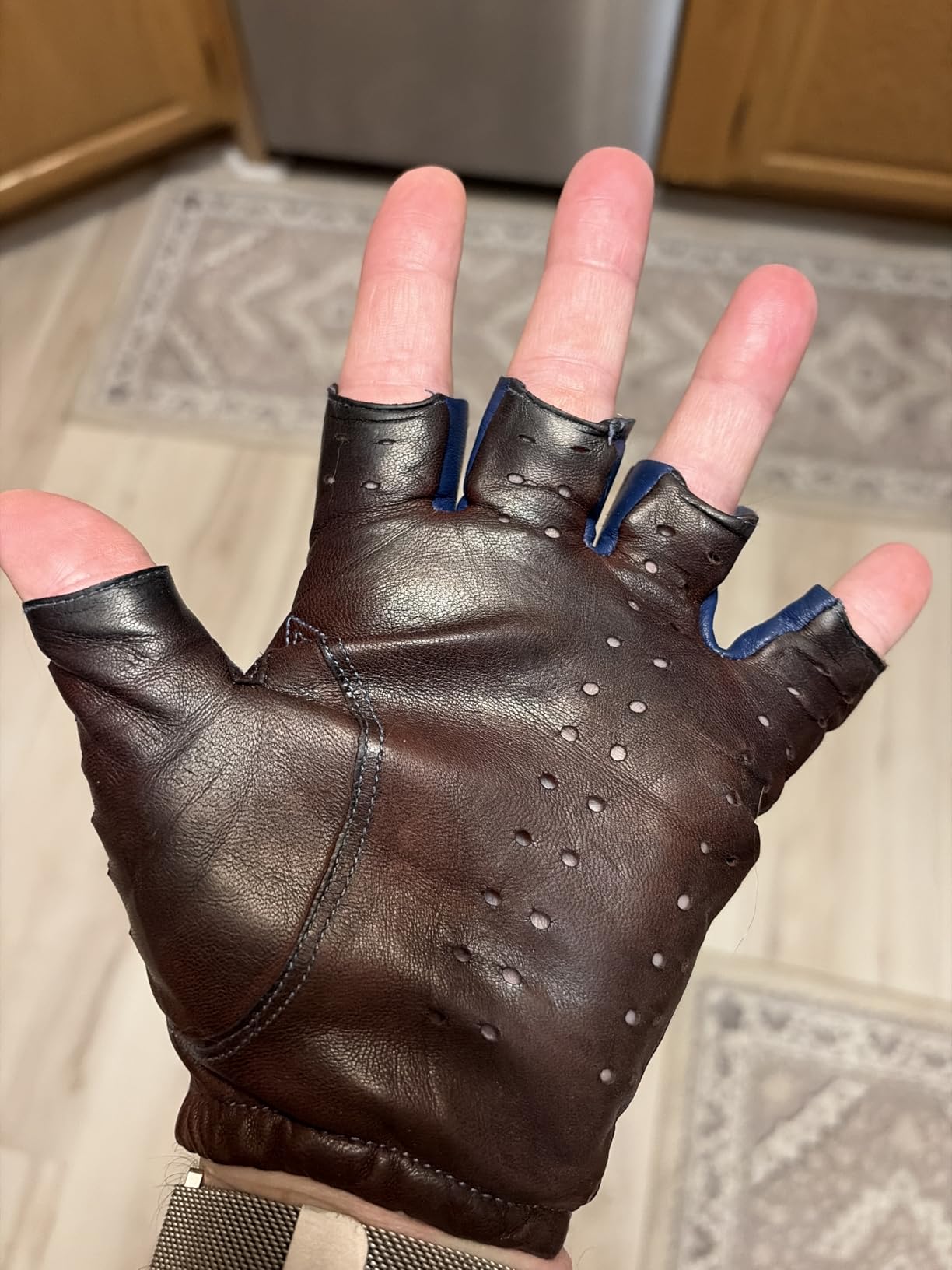 Men's Fingerless Leather Gloves - Unlined Lambskin Leather Driving Gloves customer photo 2