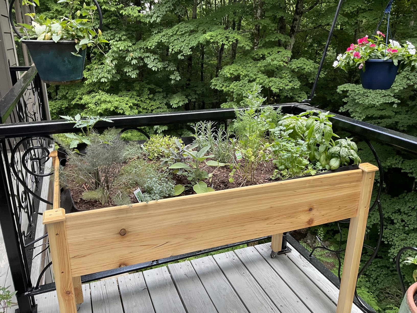DUMOS Raised Garden Bed with Legs, 48x24x30in Wood Elevated Planter Box w/Bed Liner for Herbs Flowers Vegetables, 300lbs Capacity Outdoor Gardening Planters for Patio Balcony Backyard, Natural Wood customer photo 2