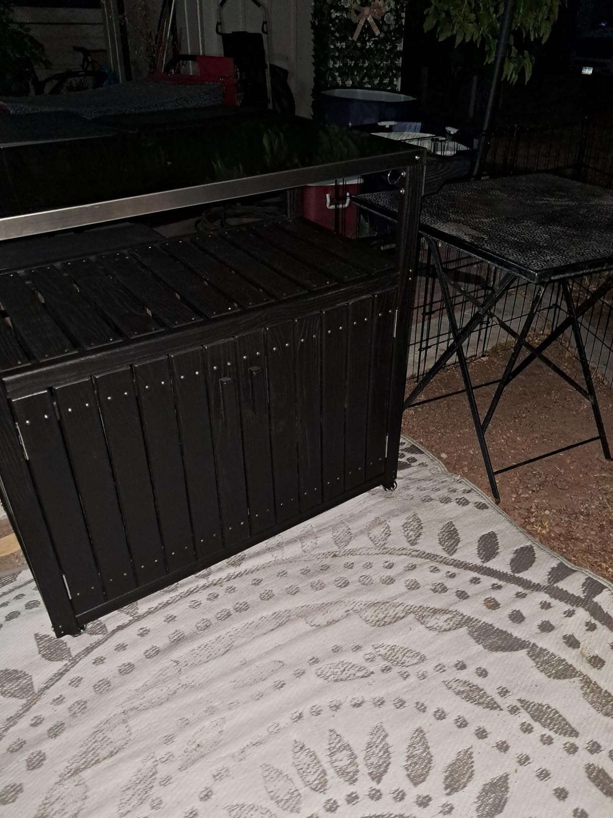 Outsunny Outdoor Bar Cart with Storage Cabinet, Stainless Steel Top Kitchen Island on Wheels, HDPE Outdoor Bar Table, Movable Patio Beverage Food Prep Table for BBQ Picnic, Brown customer photo 1