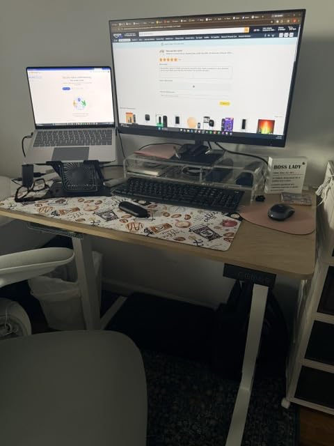 FEZIBO Standing Desk, 48 × 24 Inches Electric Height Adjustable, Sit and Stand Up, Computer Office Desk with Splice Board, White Frame/Maple TOP customer photo 2
