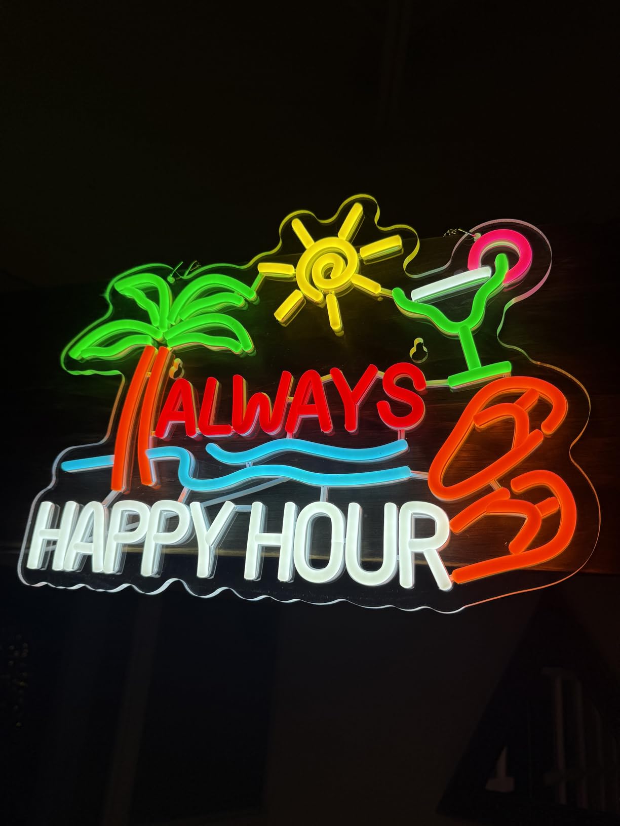 Always Happy Hour Beer Bar Neon Sign for Wall Décor Dimmable USB LED Neon Light for Home Tiki Bar Decor Man Cave Parties Gift customer photo 2