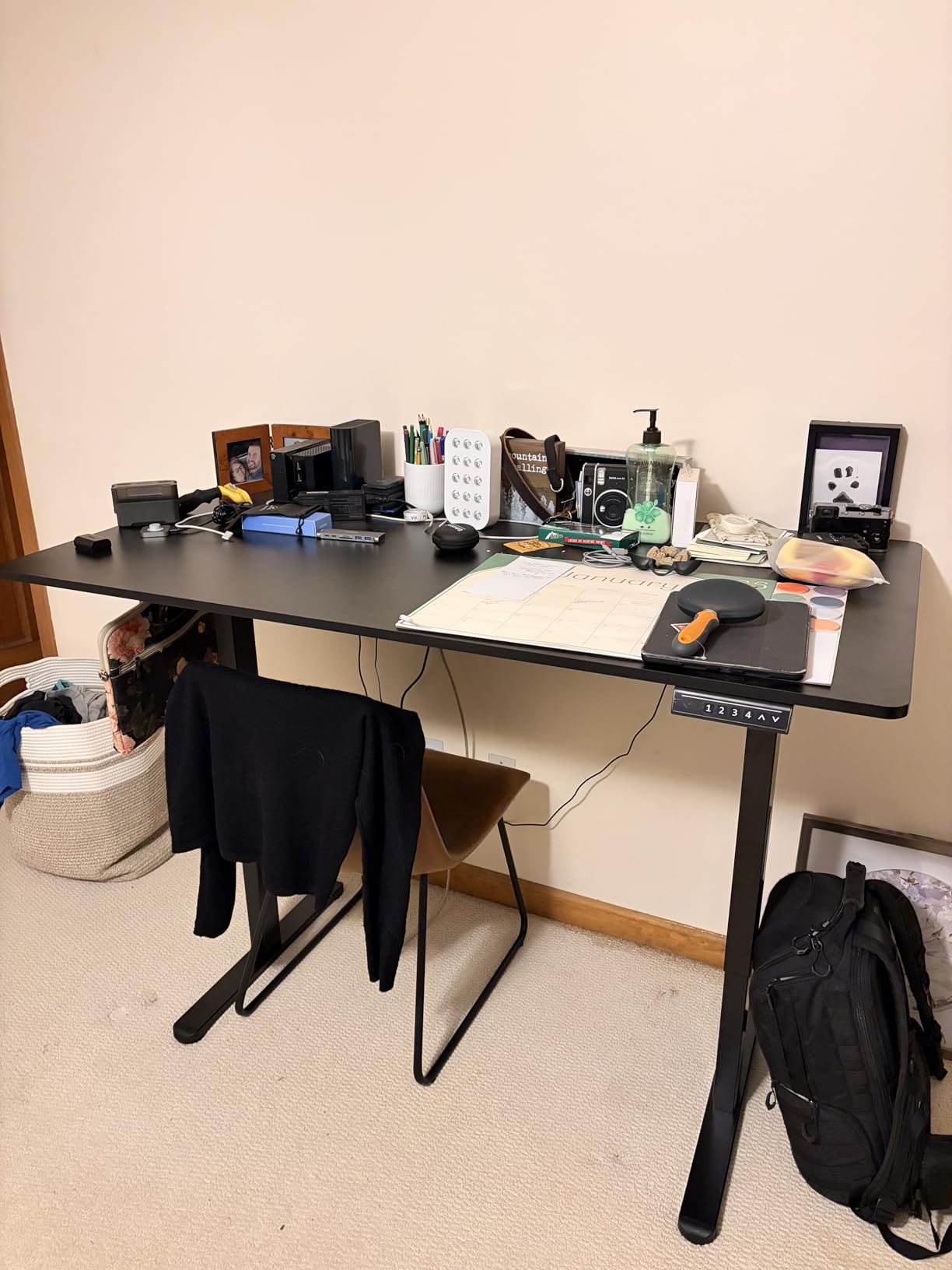 Marsail Electric Standing Desk Adjustable Height, 63 inch Large Standing Desk with Deeper Tabletop & 4 Memory Presets, One Piece Standing Desk for Home Office & Computer Workstation, Black,2 Packages customer photo 1