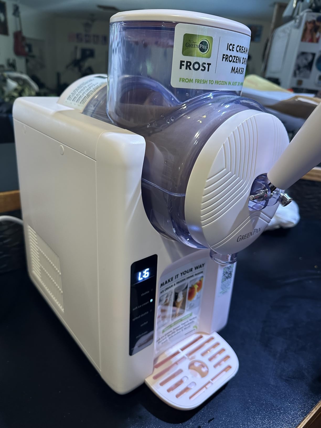 GreenPan Frost Ice Cream Maker & Slushie Machine, Soft Serve, Sorbet, Margaritas, Milkshakes, Frozen Yogurt, No Pre-Freezing, Ready in 15 Mins, 6 Modes, 7 Textures, Self-Cleaning, Family Size, Gray customer photo 1