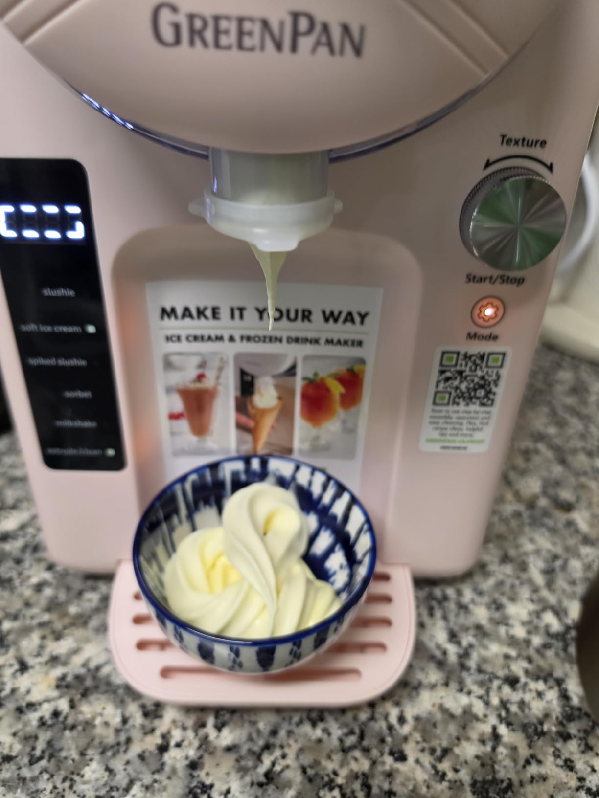 GreenPan Frost Ice Cream Maker & Slushie Machine, Soft Serve, Sorbet, Margaritas, Milkshakes, Frozen Yogurt, No Pre-Freezing, Ready in 15 Mins, 6 Modes, 7 Textures, Self-Cleaning, Family Size, Gray customer photo 2