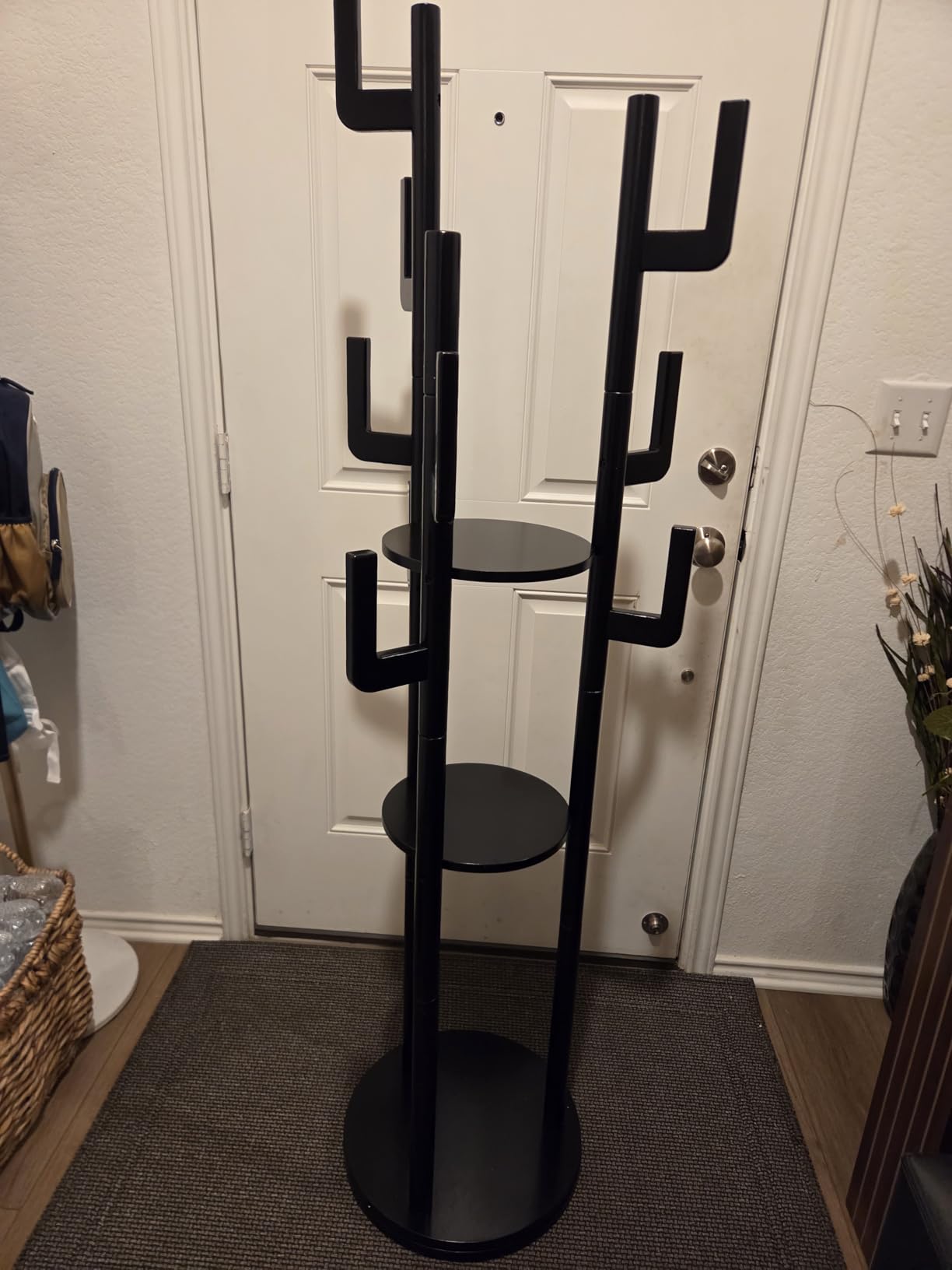 Yoobure Rotary Coat Rack Freestanding - Solid Wood Coat Tree with 9 Hooks & 3 Storage Shelves for Purse, Bag, Jacket, Hat, Corner Hanger Stand Racks for Hall, Entryway, Office, Modern Clothes Holder customer photo 2