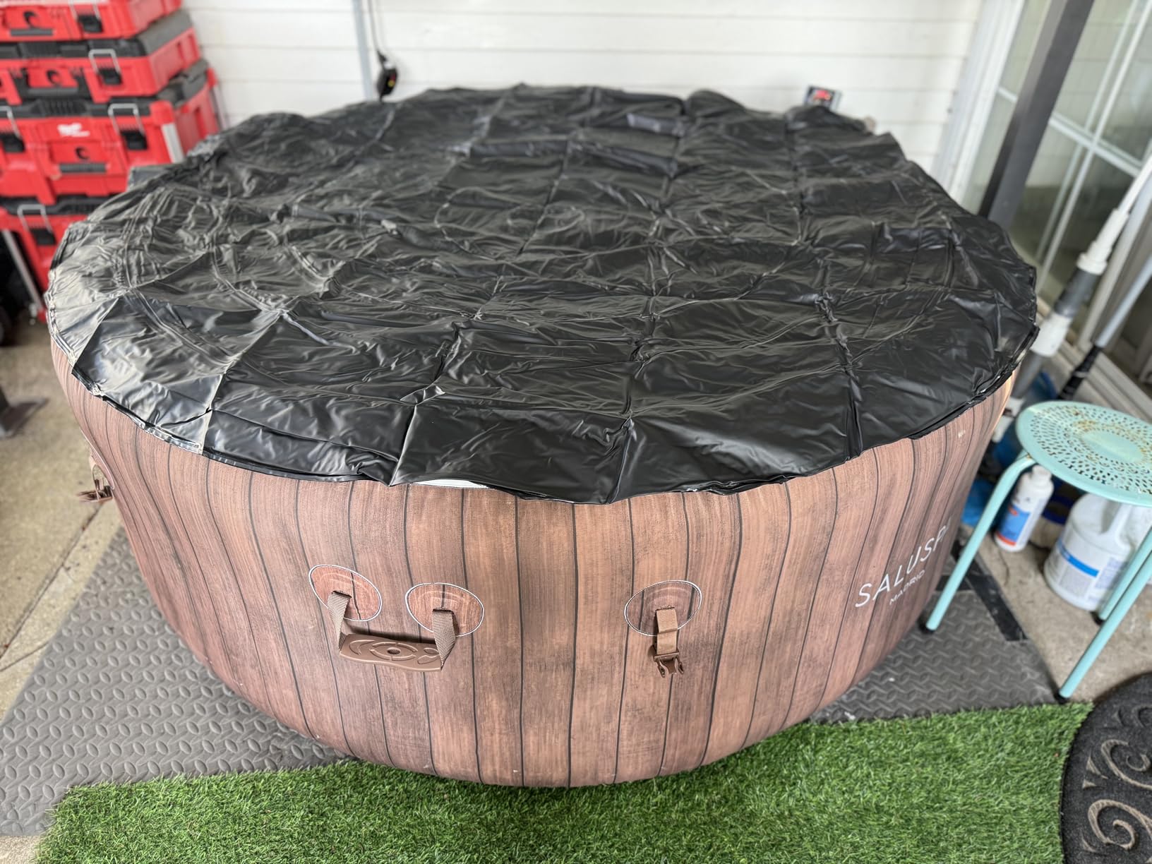 Inflatable Hot Tub Cover Round, Fits Saluspa Coleman Intex Cover, Thermal Insulated & Energy-Saving Weatherproof Protector, Unique Design Flexible Adjust Pool Cover Size Replacement-Life Time Support customer photo 1