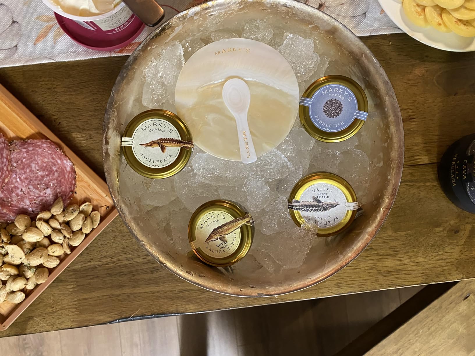 MARKY'S Essential Caviar Tasting Gift Set - 0.5 oz / 14 g (Pack of 4) x Kaluga Royal Amber, Hackleback, Osetra Royal, Paddlefish - Cocktail Blini - Сreme Fraiche - Serving Set - Spoon, Plate & Tin Opener - Comes with Cooler Gift Bag customer photo 1
