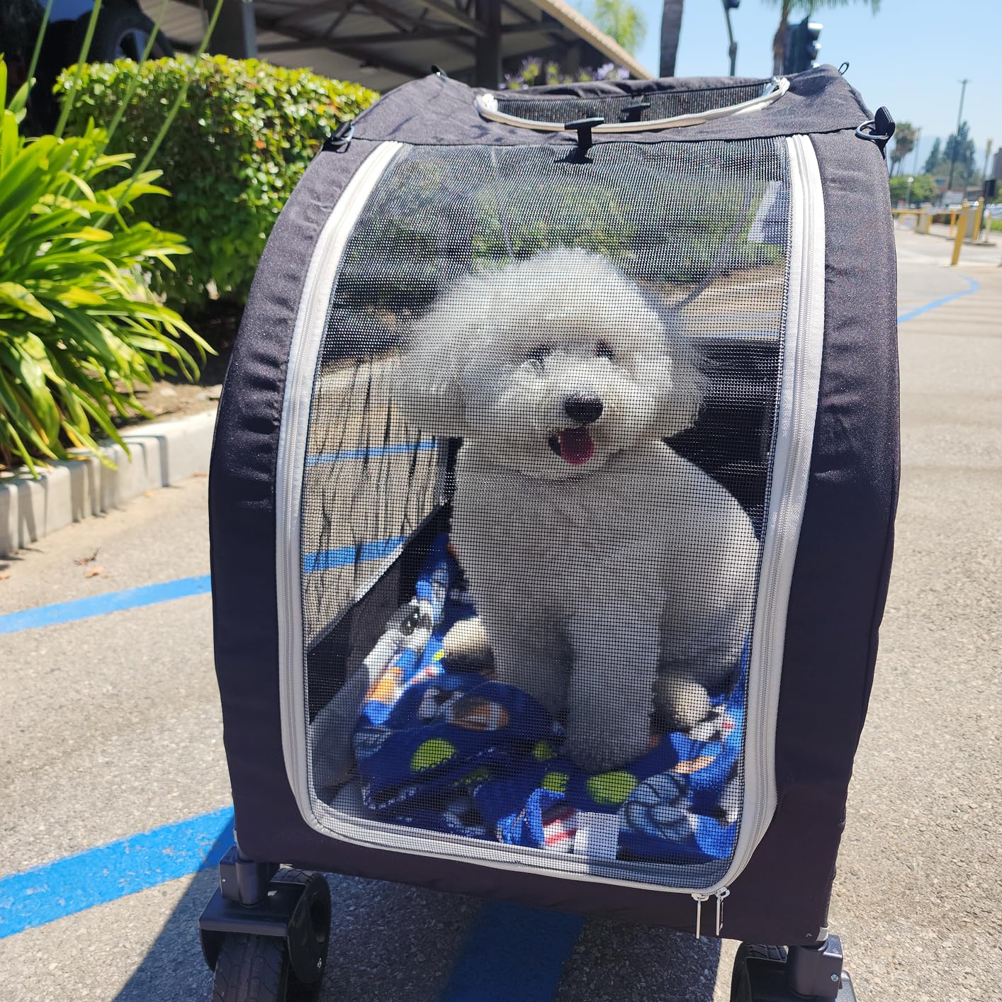 EchoSmile 4 Wheels Pet Stroller, Dog & Cat Stroller for All-Season, Lightweight Carrier with Storage Basket, Adjustable Handle, Removable Pad, Breathable Mesh, Up to 135 lbs, Grey customer photo 1
