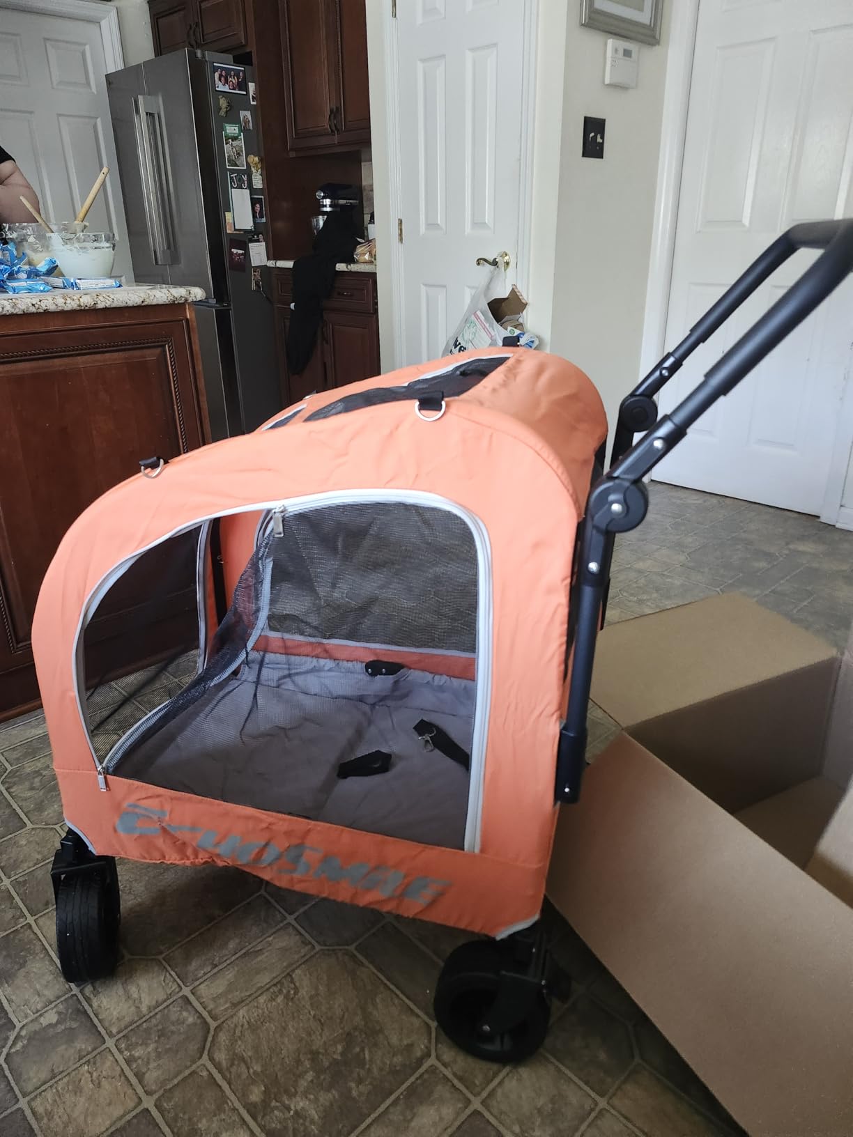 EchoSmile 4 Wheels Pet Stroller, Dog & Cat Stroller for All-Season, Lightweight Carrier with Storage Basket, Adjustable Handle, Removable Pad, Breathable Mesh, Up to 135 lbs, Grey customer photo 2