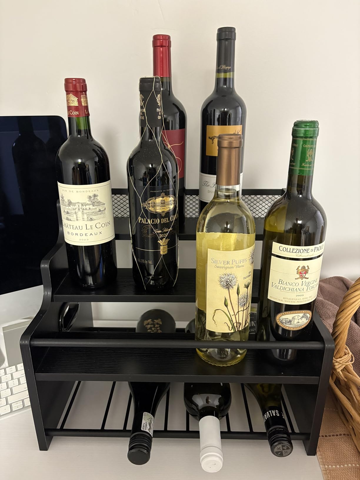 KLM 4-Tier Wood Display Shelf, Black Modern Bottle Organizer, Countertop Bar Stand for Liquor, Coffee Syrup, (Black) customer photo 2