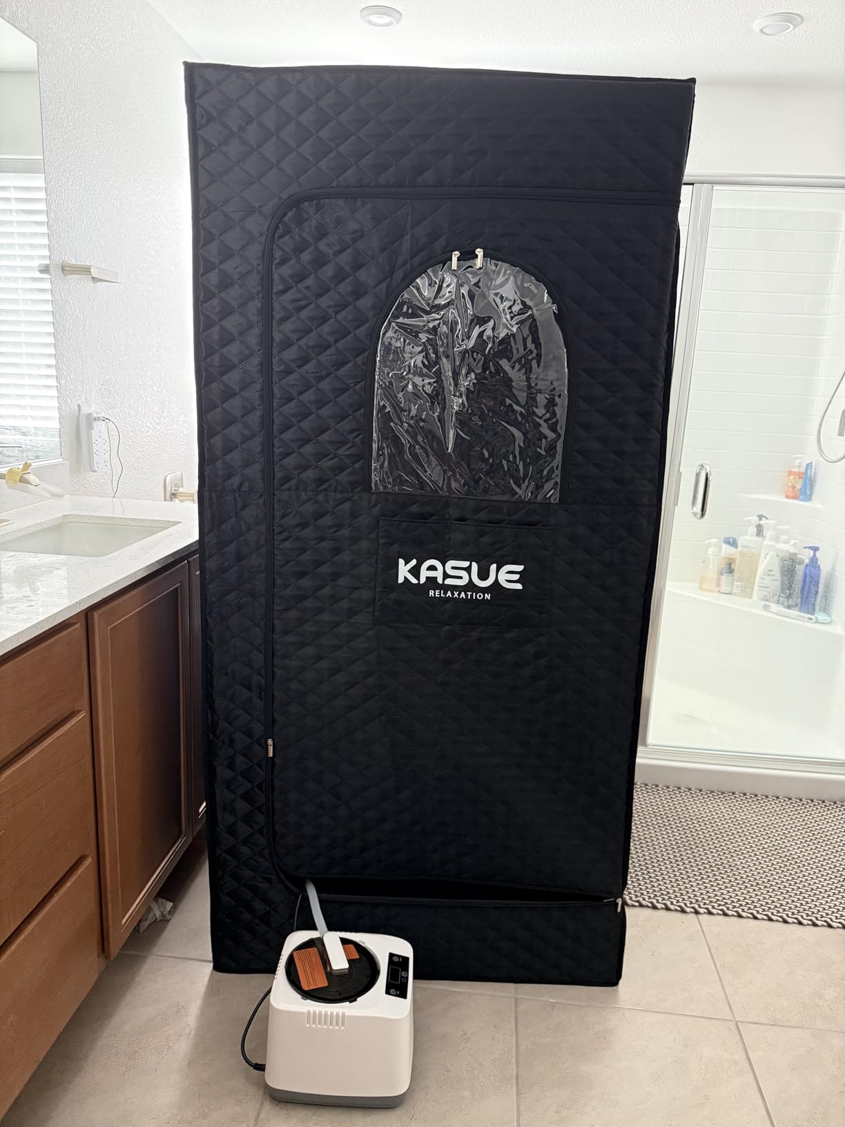KASUE Portable Steam Sauna Tent for Home, Infrared Sauna with 3L Steamer, 9 Temp Levels & 99 Min Timer, 5-Layer Waterproof Insulated, Folding Chair Included customer photo 1