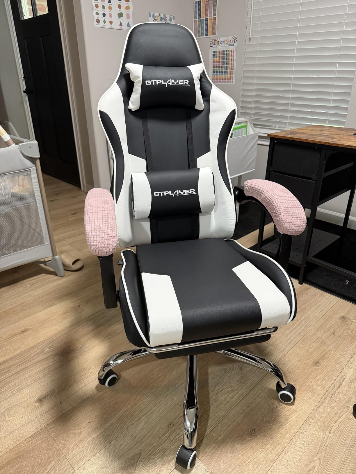 GTPLAYER Gaming Chair, Computer Chair with Footrest and Lumbar Support, Height Adjustable Game Chair with 360-Degree-Swivel Seat and Headrest and for Office or Gaming (Pearl White) customer photo 1