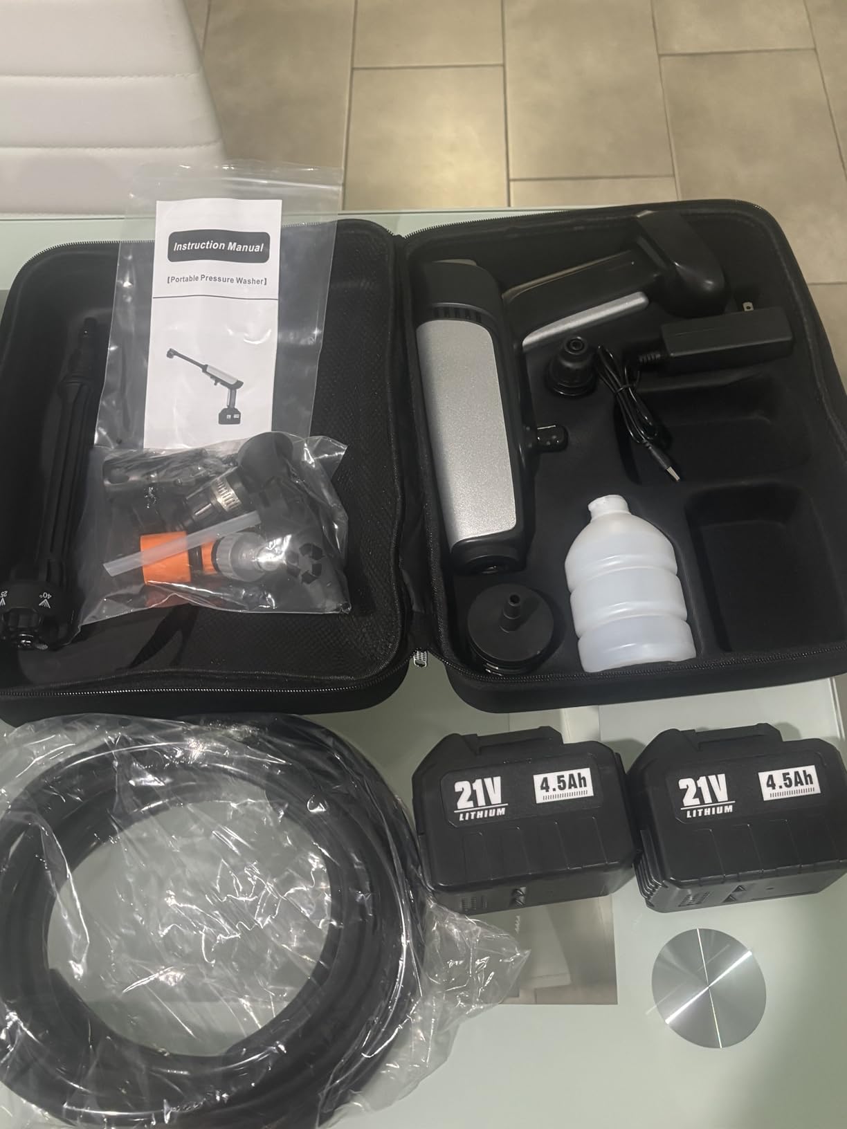 Cordless Pressure Washer Battery Powered,Portable Power Washer with 2pcs 4.5Ah 21V Battery&Charger & 6-in-1 Nozzle,2 Power Level & on/Off Button,Handheld Pressure Washer for Car,Home,Garden Patio customer photo 1