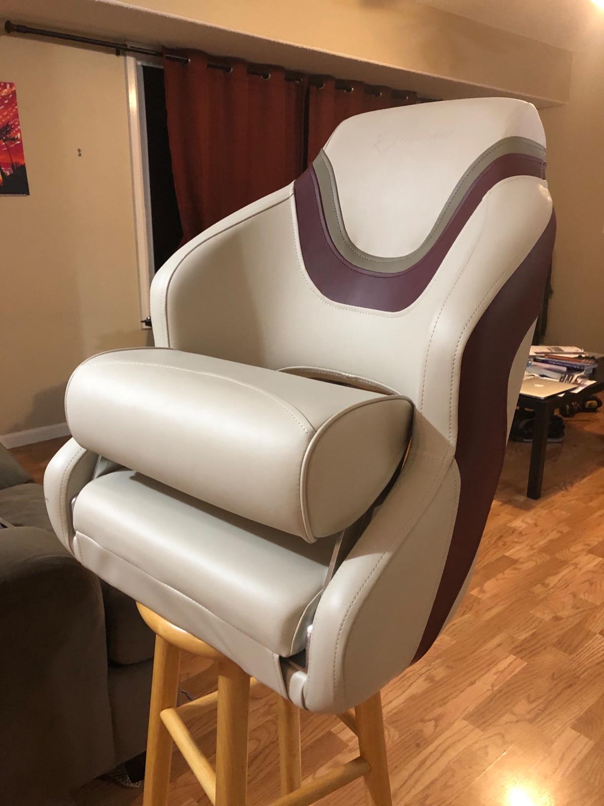 Seamander Boat Captains Chair, Captain Bucket Seat with Flip Up Bolster, Integral Rotomolded Frame, Premium EPDM Foam Material, Marine Grade Vinyl (D-Ivory) customer photo 2