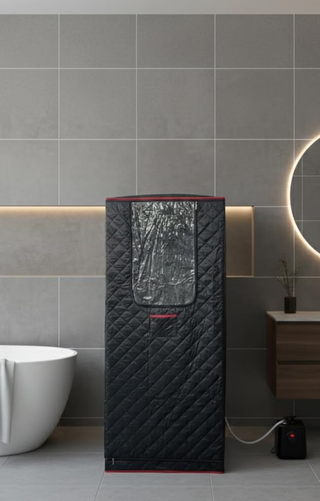 Manastin Upgraded Portable Steam Sauna for Home, Sauna Tent with 3L/1200W Steamer, XL Foldable and Remote Control, 99-Min Timer & 15 Power Levels, 2.6' x 2.6' x 5.9' Detox Spa for Relaxation,Jet Black customer photo 1