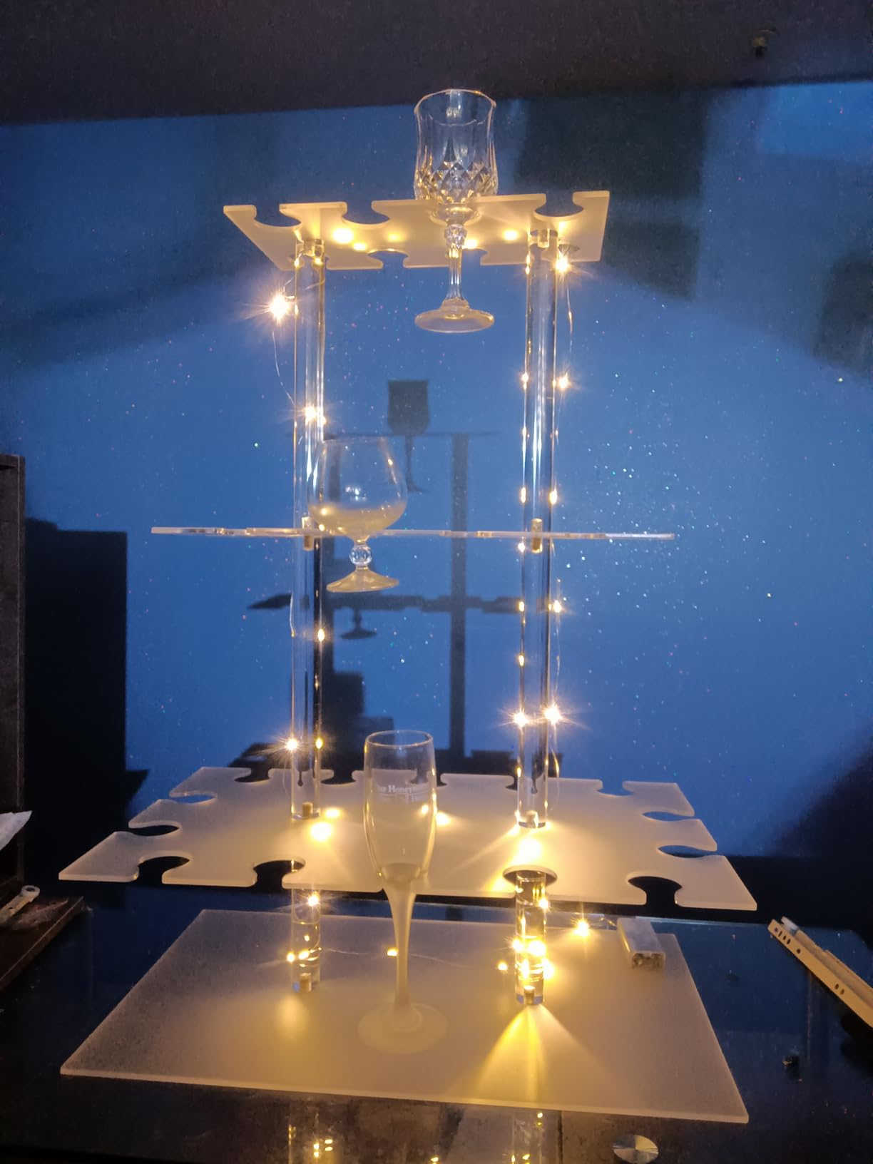 Champagne Display Holder Stand for Party With 20 Slots, Cocktail tree Stand for Drinks 3 Tier Clear Acrylic Wine Glass Stemware Display Rack, Champagne Flute Wall Holder for Party customer photo 2