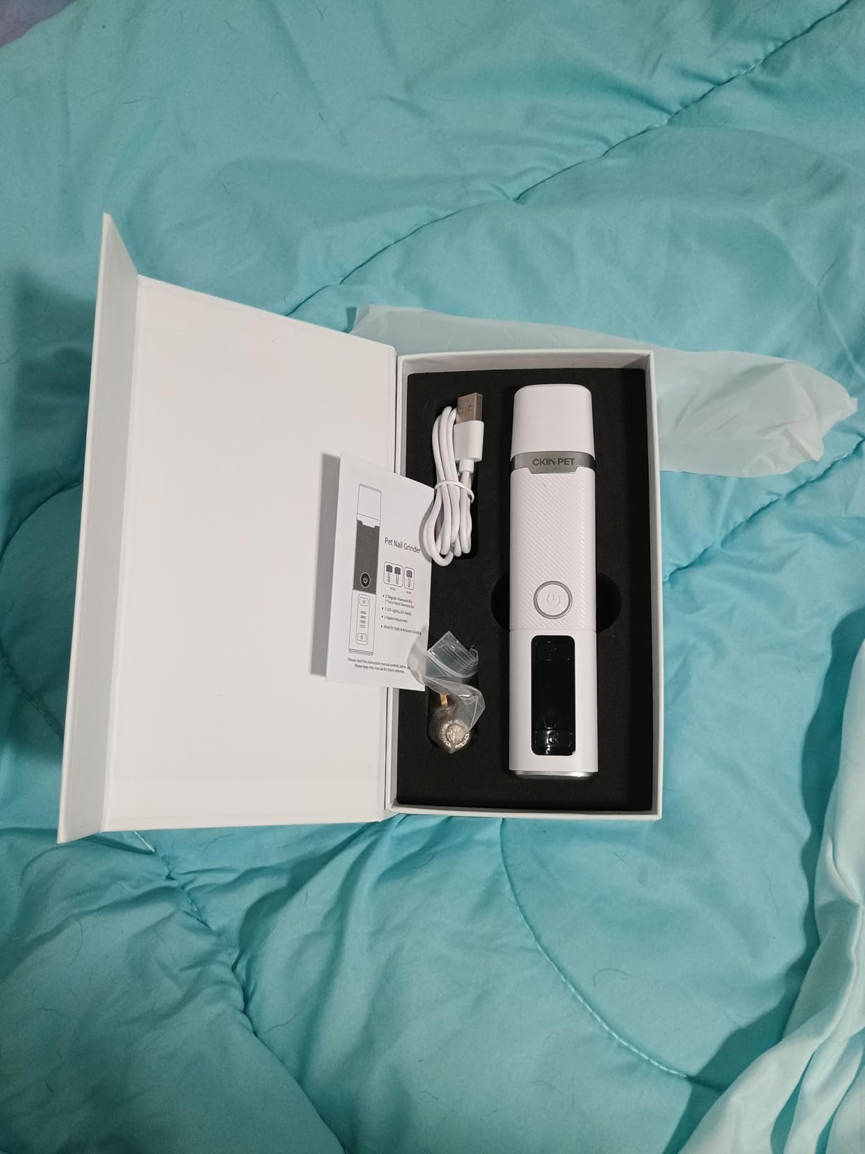 CKIN PET Dog Nail Grinder, Quiet Electric Dog Nail Trimmer with 2 LED Lights, 3-Speed Pet Nail Grinder for Dogs & Cats, Rechargeable 2000mAh Nail Grinder for Small Medium Large Dogs with Light, White customer photo 1