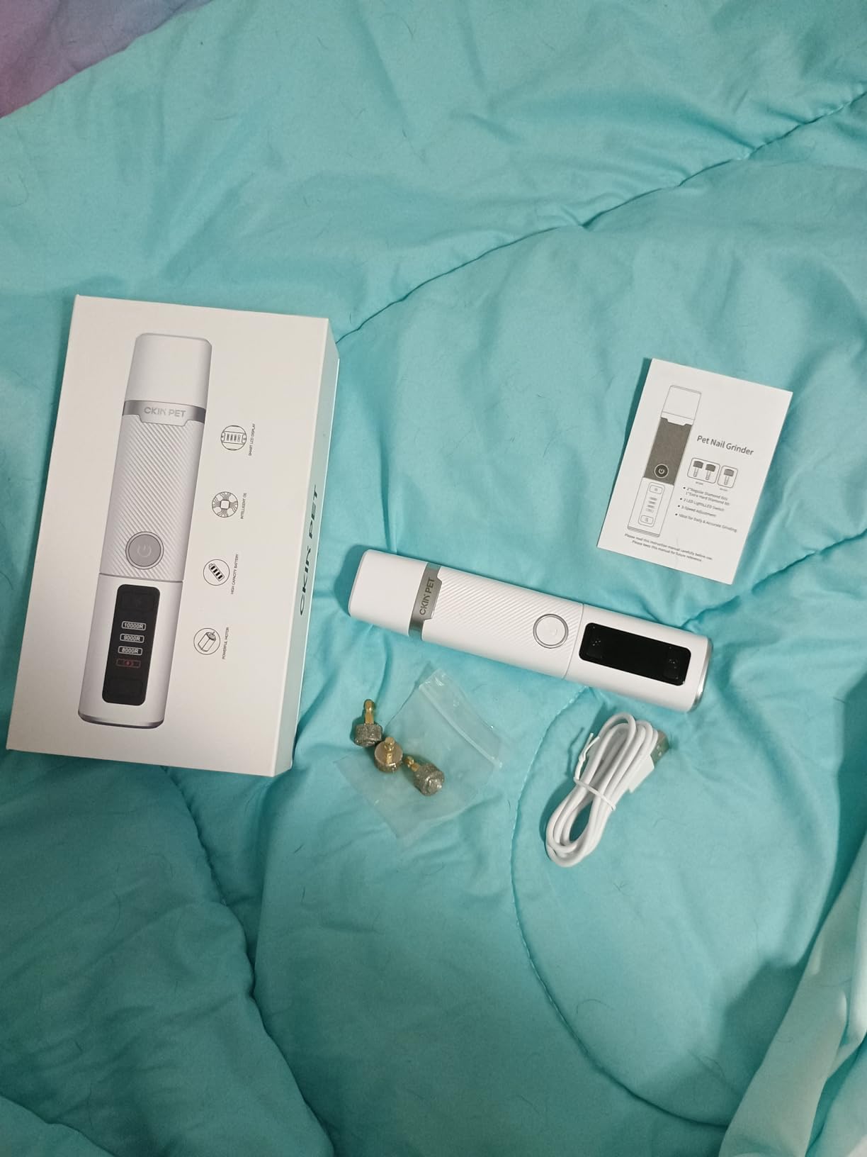 CKIN PET Dog Nail Grinder, Quiet Electric Dog Nail Trimmer with 2 LED Lights, 3-Speed Pet Nail Grinder for Dogs & Cats, Rechargeable 2000mAh Nail Grinder for Small Medium Large Dogs with Light, White customer photo 2