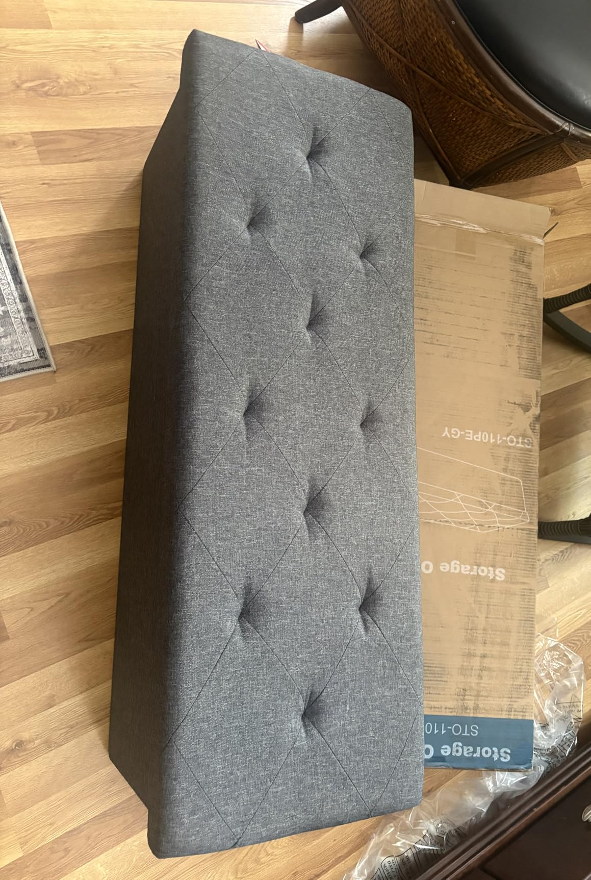 DUMOS 43 Inch Folding Storage Ottoman Bench, Large Hidden Storage Chest with Thicker Foam Padded Seat, End of Bed Foot Rest Stool for Bedroom Living Room Entryway, Load 660 lbs, Grey customer photo 1