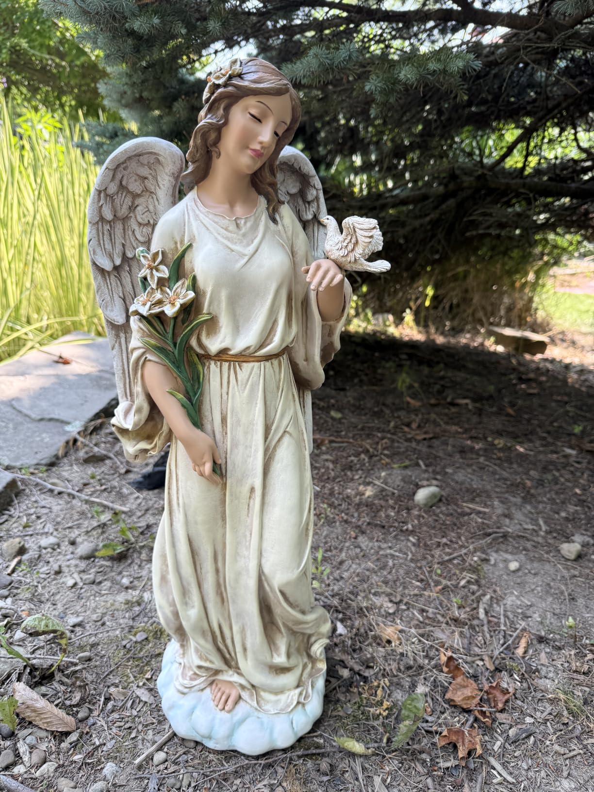 Joseph's Studio Angel with Dove Garden Statue - 24.5