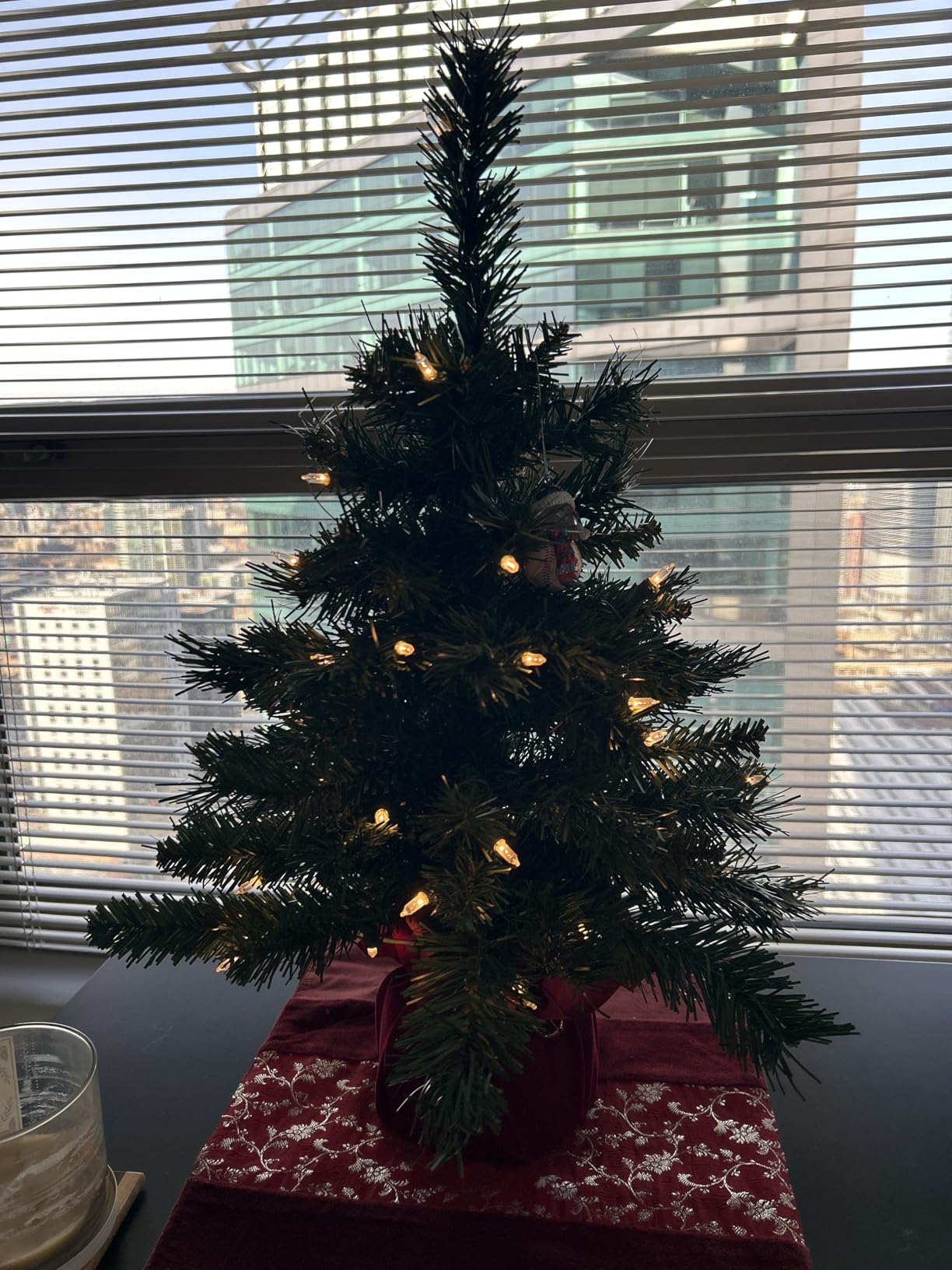 National Tree Company 24 in Pre-Lit Majestic Fir Mini Artificial Christmas Tree, 35 Clear Lights, 71 Tips, Red Cloth Base, Green customer photo 2