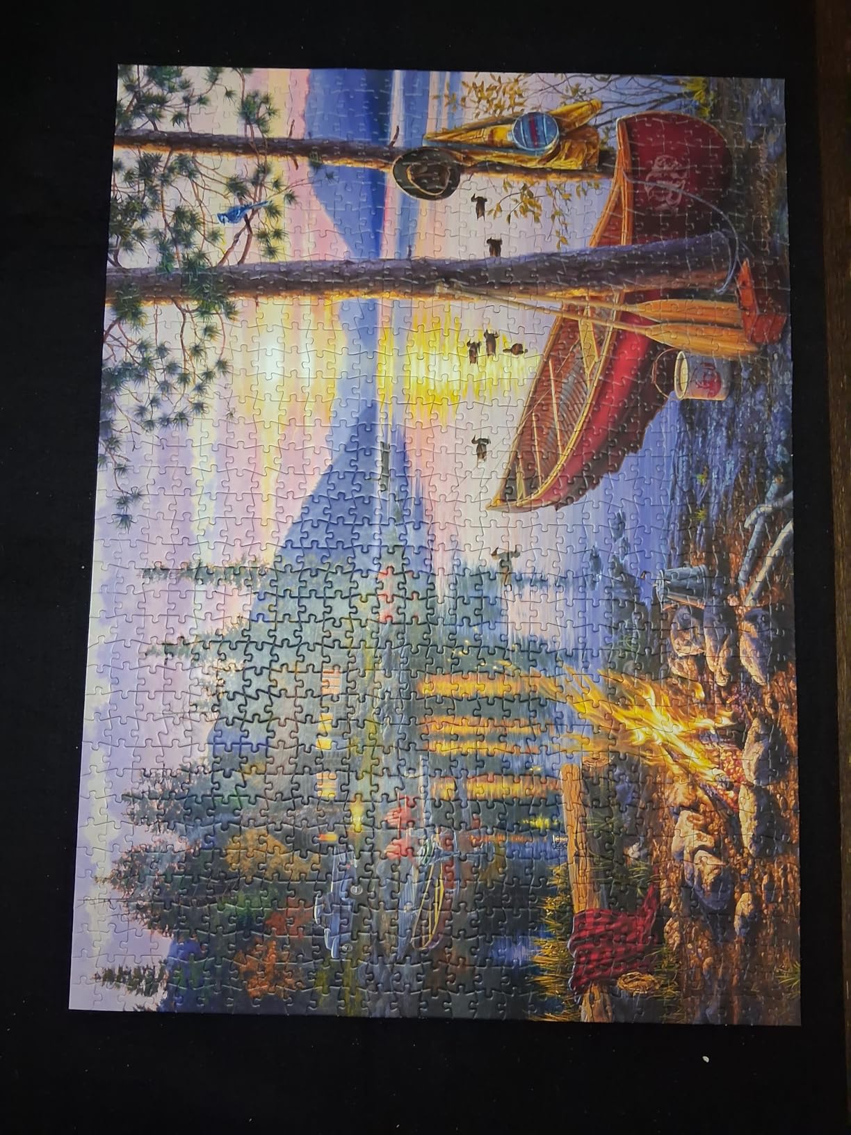 Buffalo Games Darrell Bush Canoe Lake Jigsaw Puzzle, 1000 Piece, for Adults | Full-Size Reference Poster, Darrell Bush Cabin-Sunset Scene, Recycled Materials customer photo 1