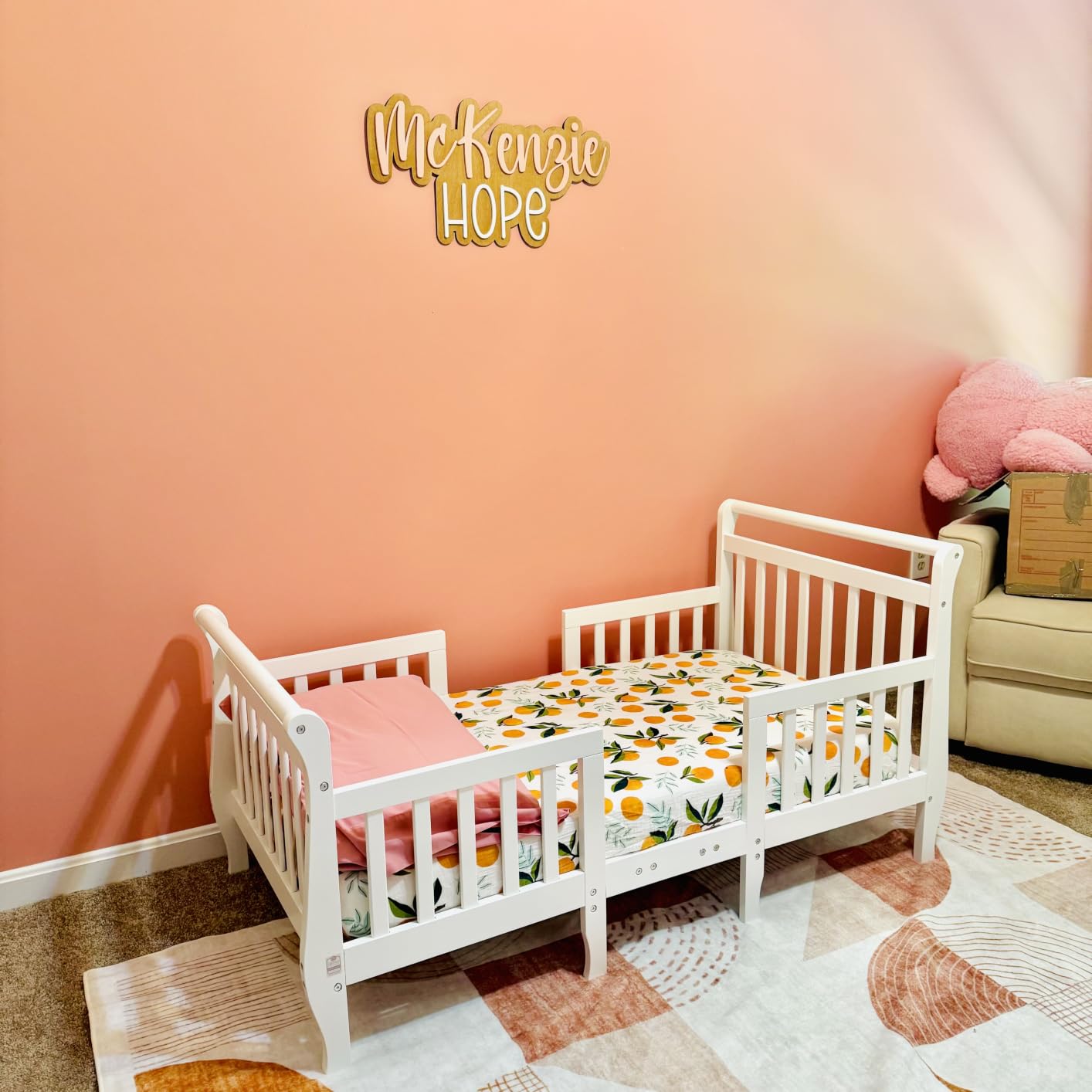 Dream On Me Emma 3-in-1 Wooden Toddler Bed, GREENGUARD Gold, Steel Grey - Converts to Table & 2 Chairs, 4 Safety Guardrails, Low to Floor Bed Frame customer photo 1