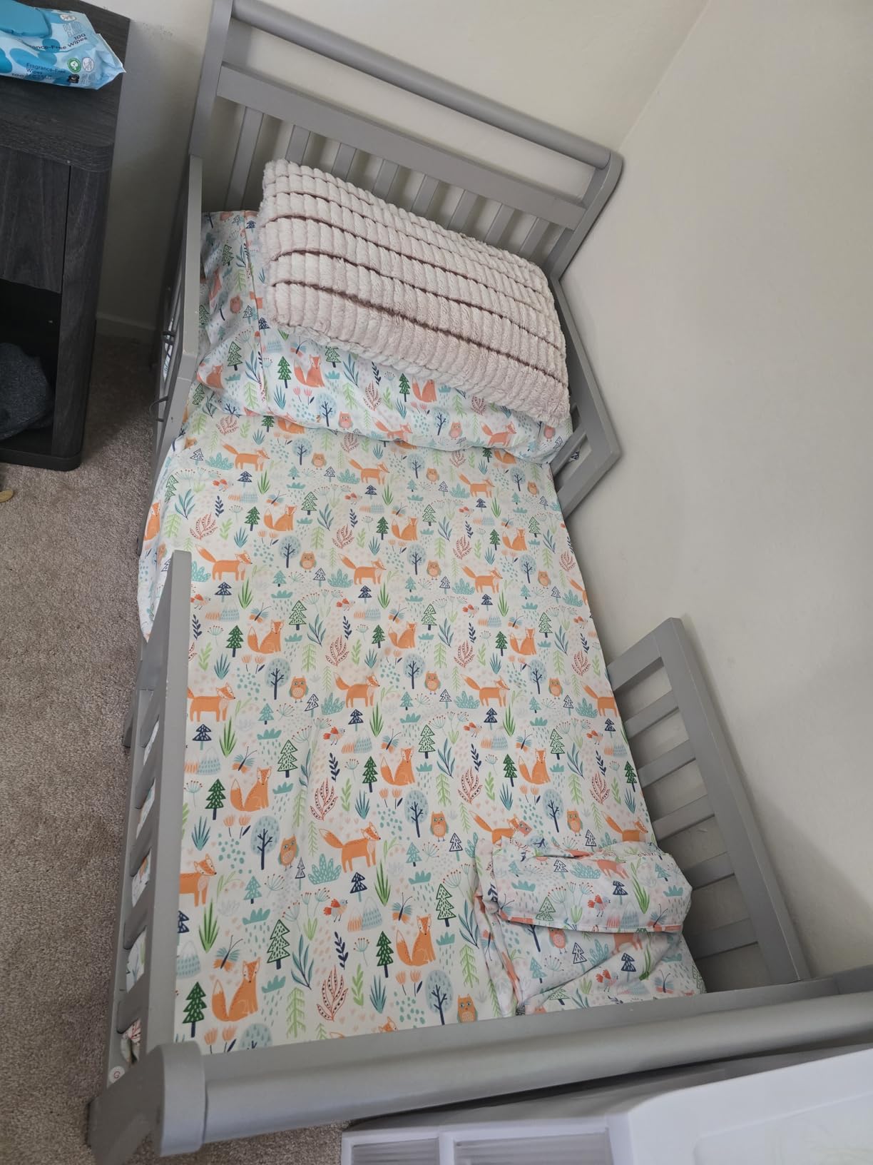 Dream On Me Emma 3-in-1 Wooden Toddler Bed, GREENGUARD Gold, Steel Grey - Converts to Table & 2 Chairs, 4 Safety Guardrails, Low to Floor Bed Frame customer photo 2