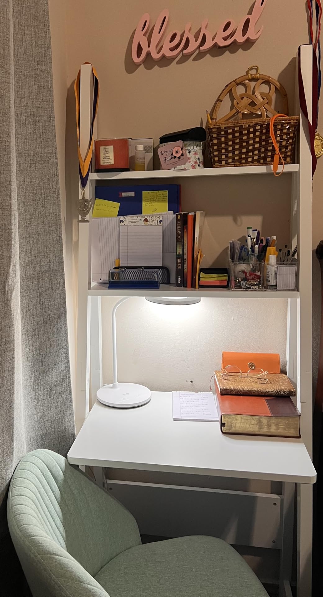 Haotian Ladder Desk with Shelves, Wall Desk for Small Space, Secretary Desk Workstation Dresser Shelf Freestanding Bookshelf, White FRG60-W customer photo 2