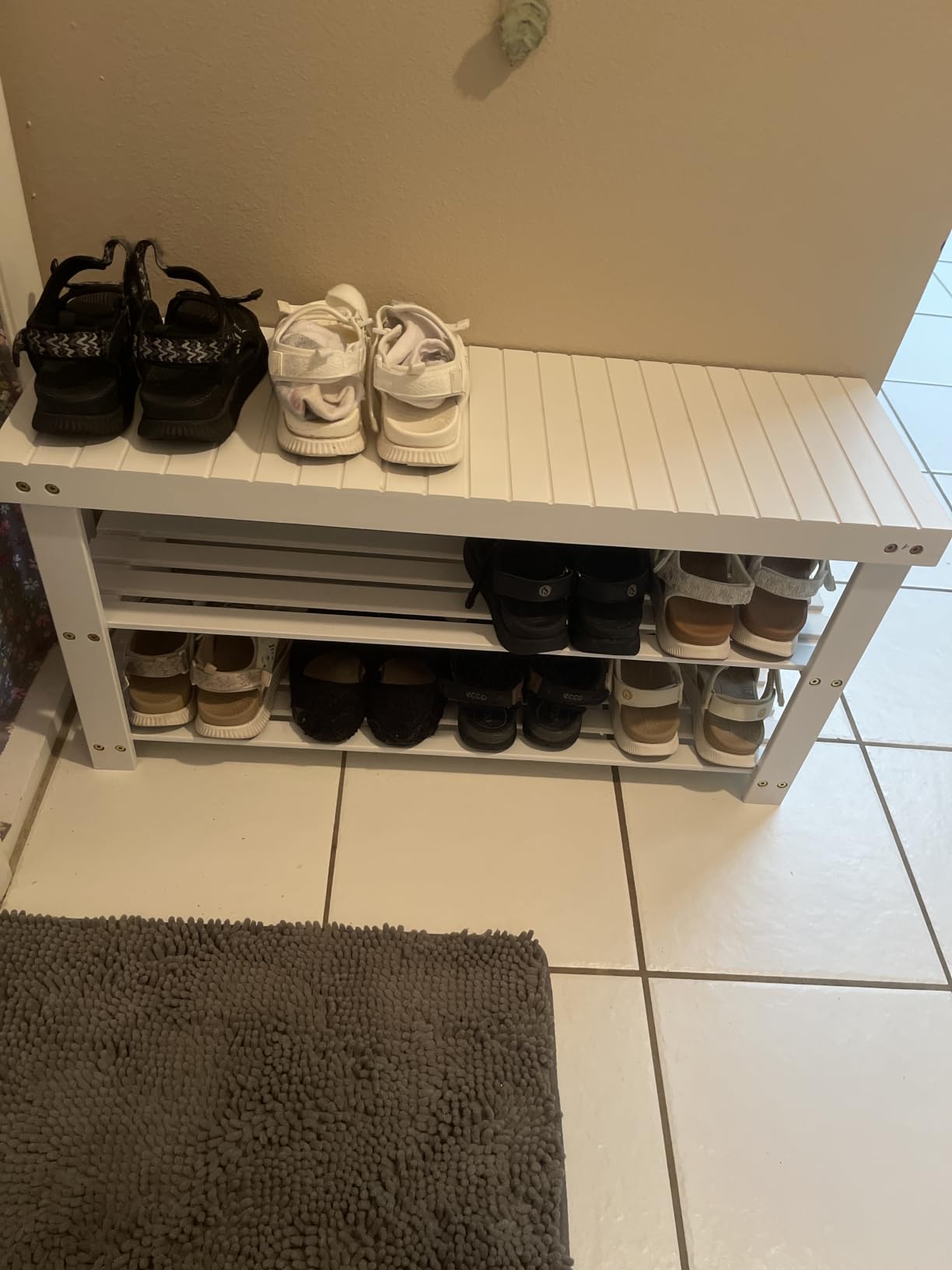 SONGMICS Shoe Rack Bench, 3-Tier Bamboo Shoe Storage Organizer, Entryway Bench, Holds Up to 286 lb, 11.3 x 27.6 x 17.8 Inches, for Entryway Bathroom Bedroom, Ink Black ULBS04H customer photo 1