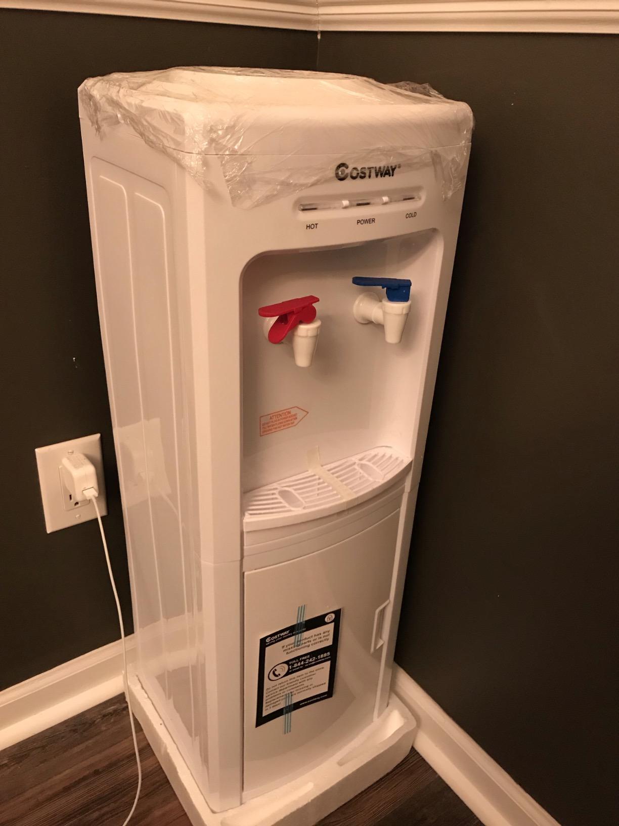 Giantex Top Loading Water Cooler Dispenser 5 Gallon Normal Temperature Water and Hot Bottle Load Electric Home with Storage Cabinet, White customer photo 2