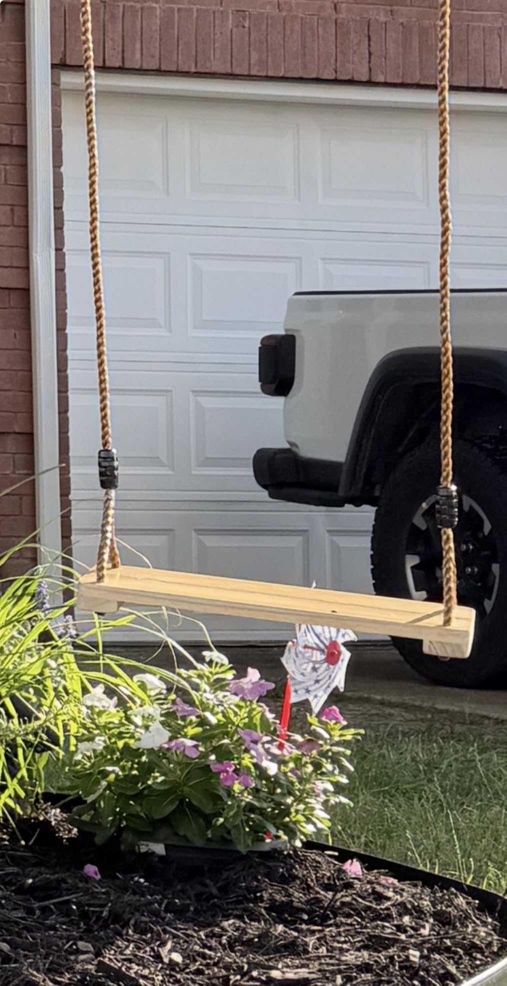 Wooden Swing Seat, Nostalgic Outdoor Wood Swing for Kids , Tree Straps Set Accessories for Backyard Patio Garden Playground, Height Adjustable (Raw wood) customer photo 2