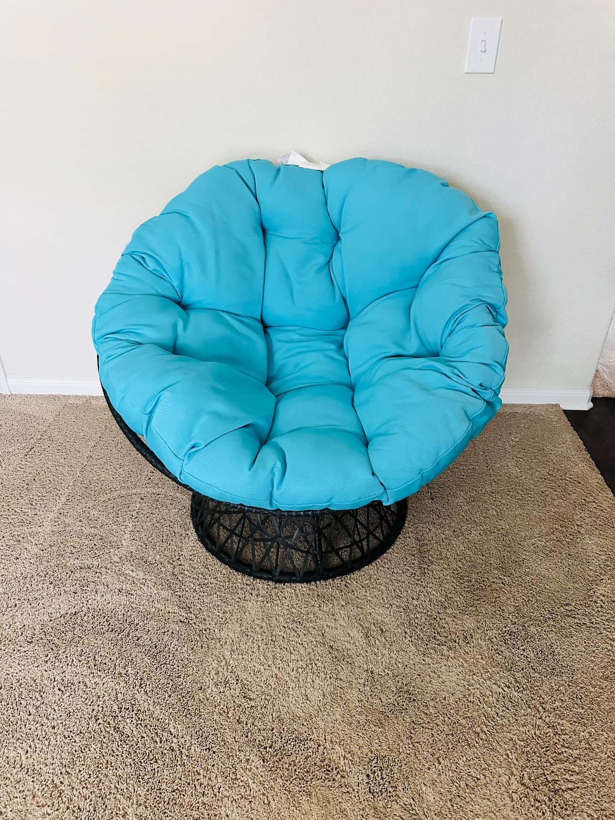 OSP Home Furnishings Wicker Papasan Chair with 360-Degree Swivel, Grey Frame with Blue Cushion customer photo 1