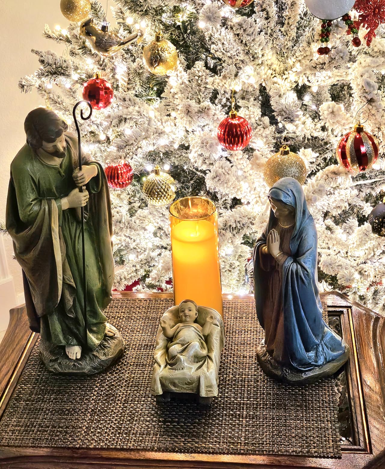 Avalon Gallery Nativity Sets - Hand Painted 3-Piece Indoor Holy Family Scene for Christmas, 16