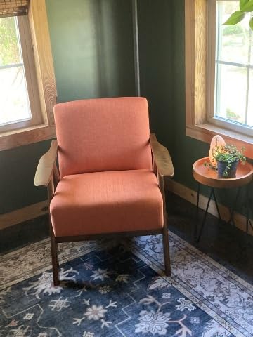 Lexicon Mid Century Modern Accent Chair with Walnut Wood Frame, Light Brown, Upholstered Living Room Lounge Arm Chair, Thick and Comfy Innerspring Seat Cushion, Linen-Look Fabric customer photo 2