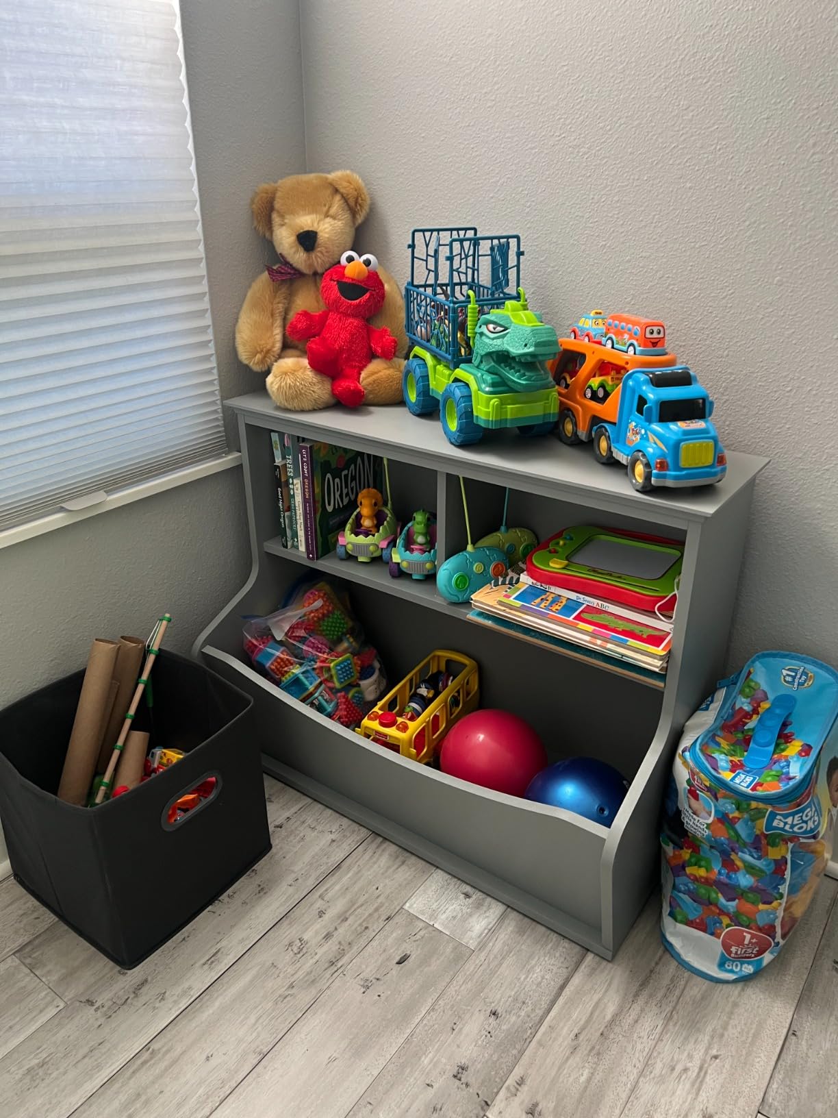 Amazon Basics Children's 3-Shelf Multi-Functional Toy Storage Organizer with Bookshelf, Grey customer photo 1