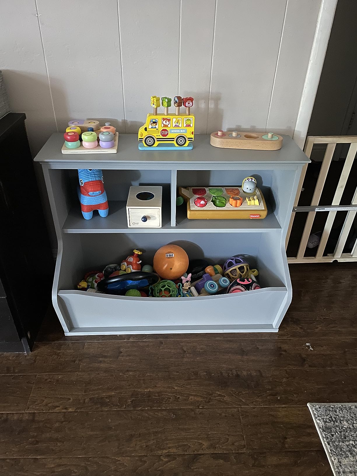 Amazon Basics Children's 3-Shelf Multi-Functional Toy Storage Organizer with Bookshelf, Grey customer photo 2