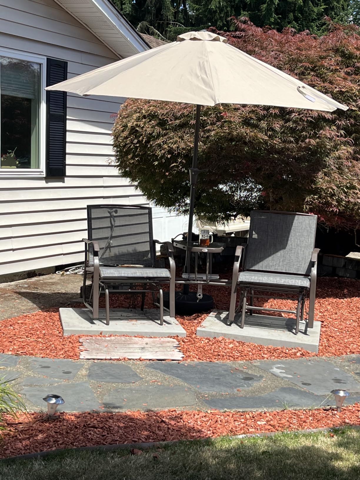 Outsunny Outdoor Glider Chairs with Coffee Table, Patio 2-Seat Rocking Chair Swing Loveseat with Breathable Sling for Backyard, Garden, and Porch, Gray customer photo 1