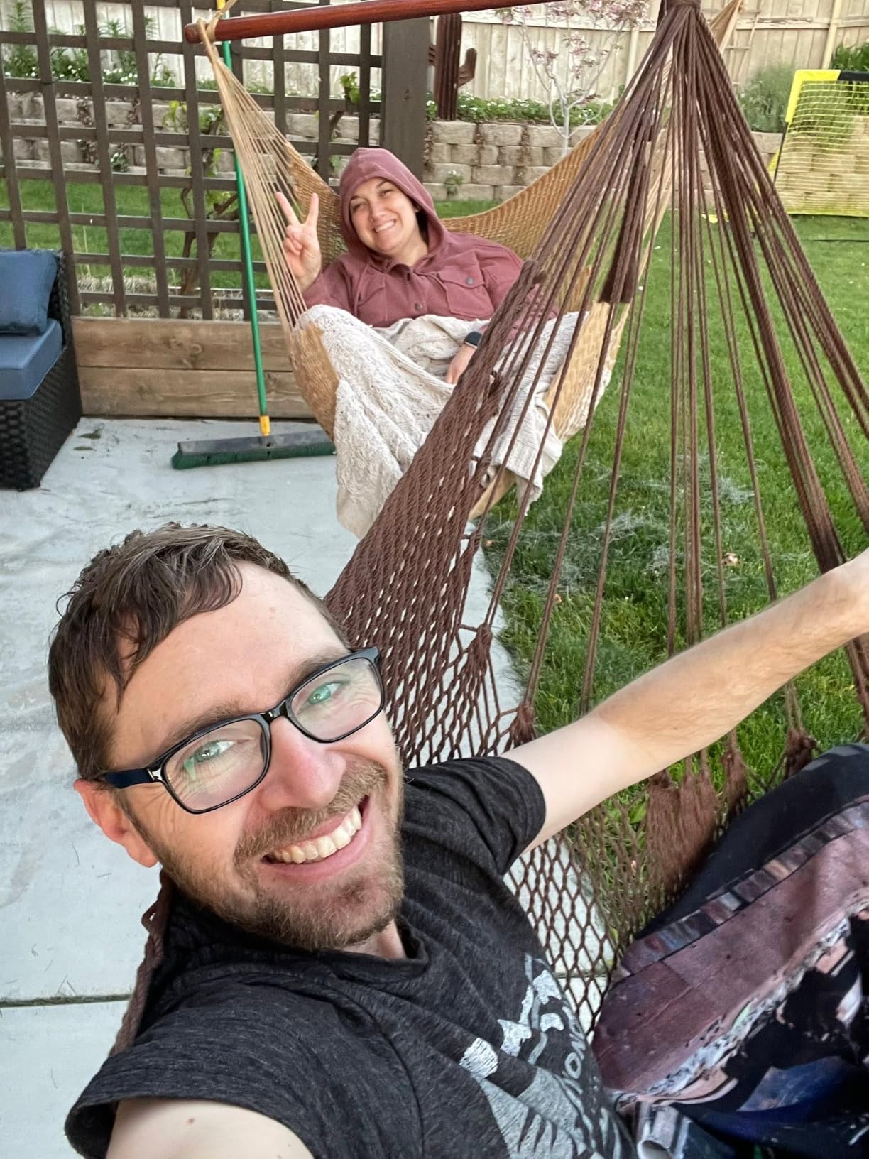 Caribbean Hammock Swing Chair with Spreader Bar, Large Hammock Chair, Hand Craft Rope Hanging Chair Outdoor, Indoor, Bedroom, 330 LBS Weight Capacity, Dark Brown customer photo 1