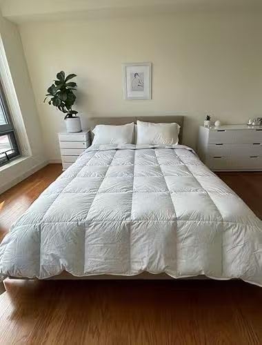 Premium Feathers Down Duvet Insert Comforter Queen Size Heavyweight Thickened Winter White 100% Cotton Cover with Corner Tabs (90x90, 60 oz) customer photo 2