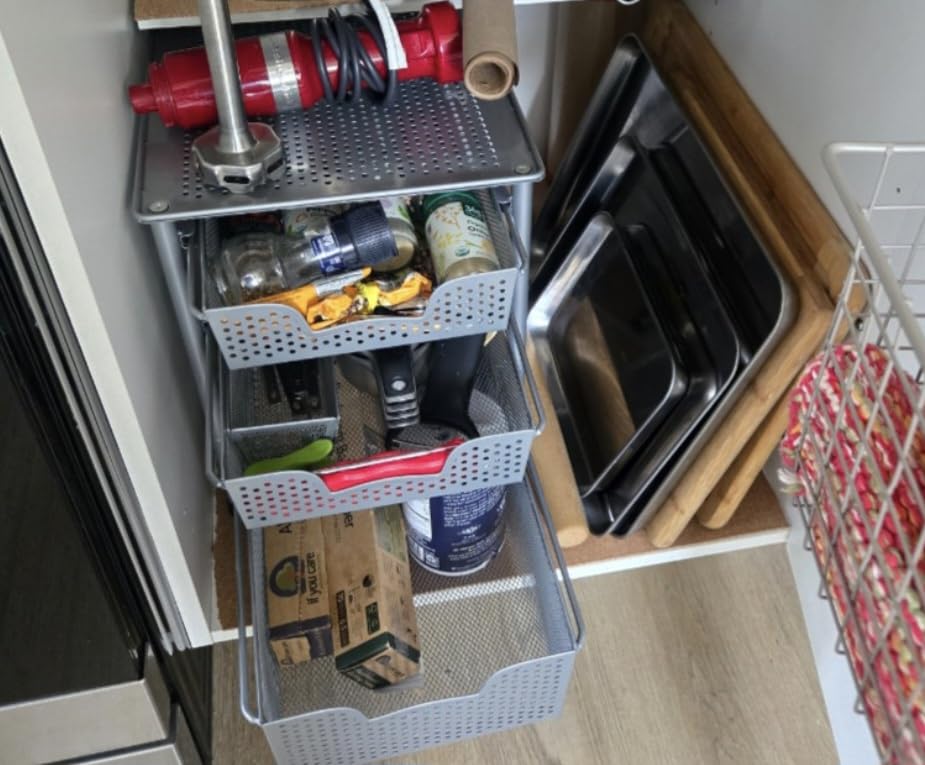 Simple Houseware 3 Tier White Alloy Steel Sliding Basket Organizer Drawer Cabinet customer photo 1