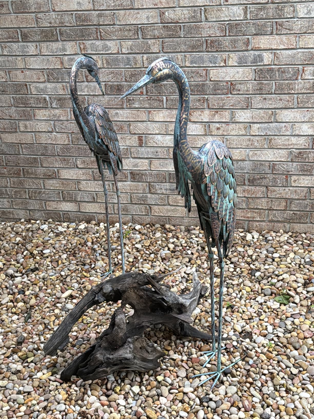 Kircust Garden Crane Statues, Standing Metal Patina Heron Decoy Weather-Resistant and Rustless Outdoor Statue, 42-46 Inch Bird Yard Art for Patio Lawn Pond, Set of 2 customer photo 2