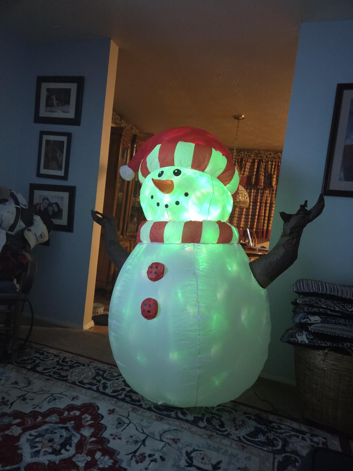 GOOSH 5 FT Christmas Snowman Inflatables with 360° Rotating Magic Light Outdoor Yard Decorations, Christmas Blow Up Snowman with Santa Hat for Garden Patio Lawn Home Holiday Xmas Party customer photo 1