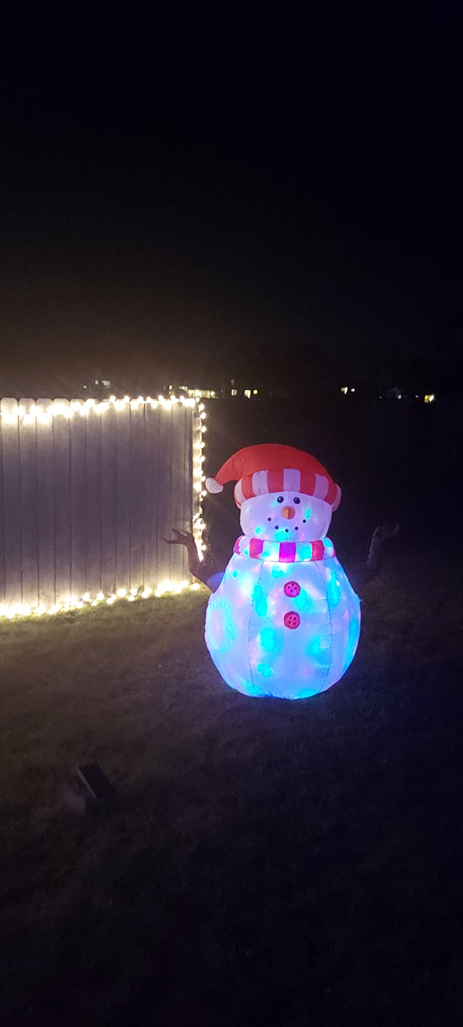 GOOSH 5 FT Christmas Snowman Inflatables with 360° Rotating Magic Light Outdoor Yard Decorations, Christmas Blow Up Snowman with Santa Hat for Garden Patio Lawn Home Holiday Xmas Party customer photo 2